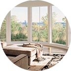 Large, white bay windows in Wisconsin home